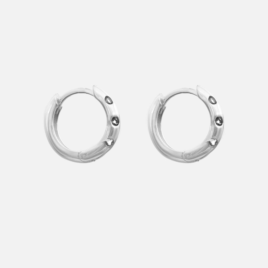 Veya Crystal Huggie Hoop Earrings in white gold plated sterling silver with clear crystals