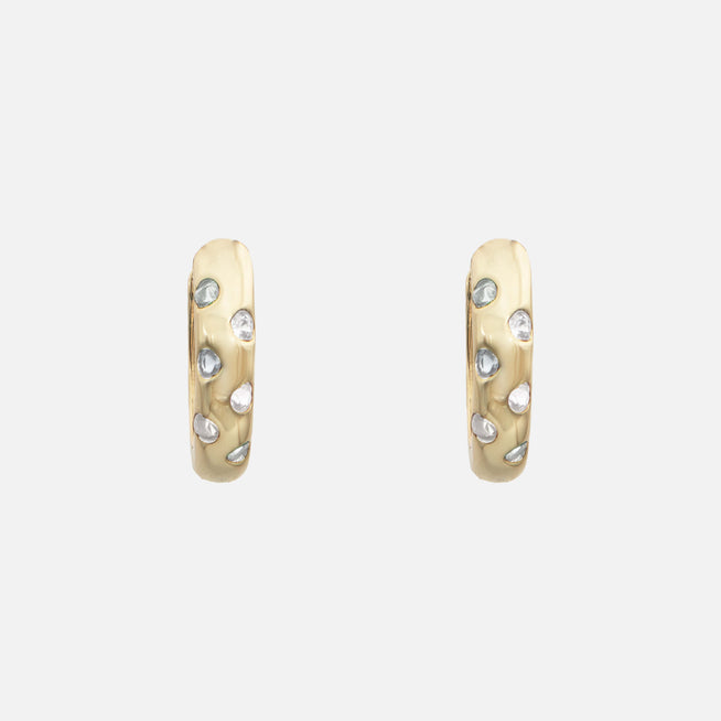 Veya Crystal Huggie Hoop Earrings in 18k gold plated sterling silver with clear crystals