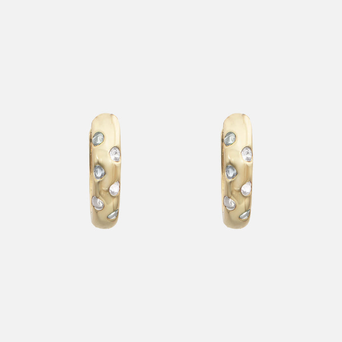 Veya Crystal Huggie Hoop Earrings in 18k gold plated sterling silver with clear crystals