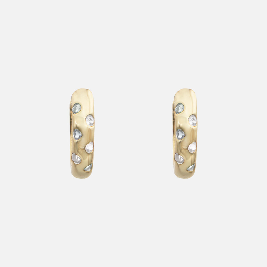 Veya Crystal Huggie Hoop Earrings in 18k gold plated sterling silver with clear crystals