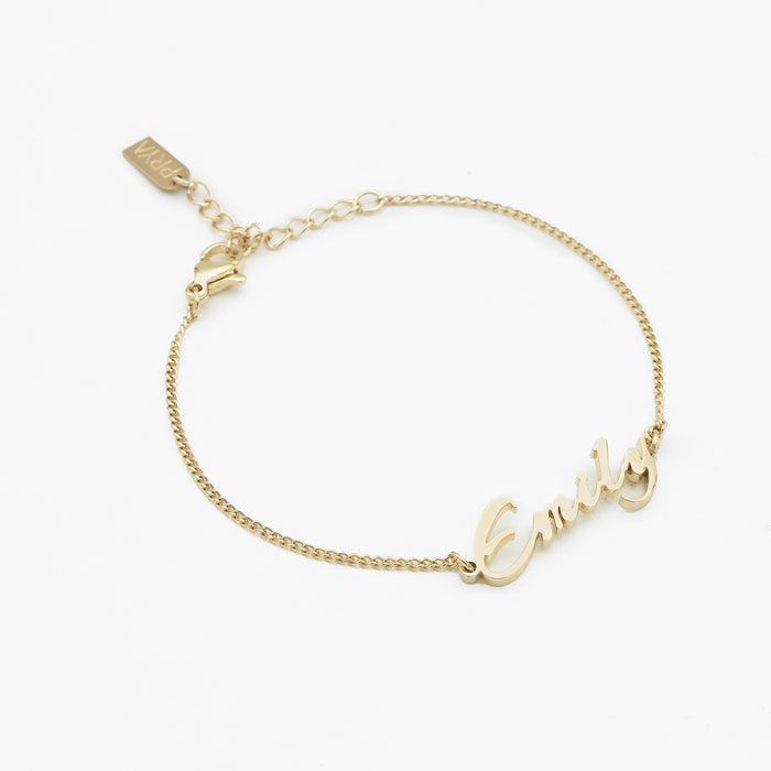 vienna custom name bracelet in 18k gold plated stainless steel from prya