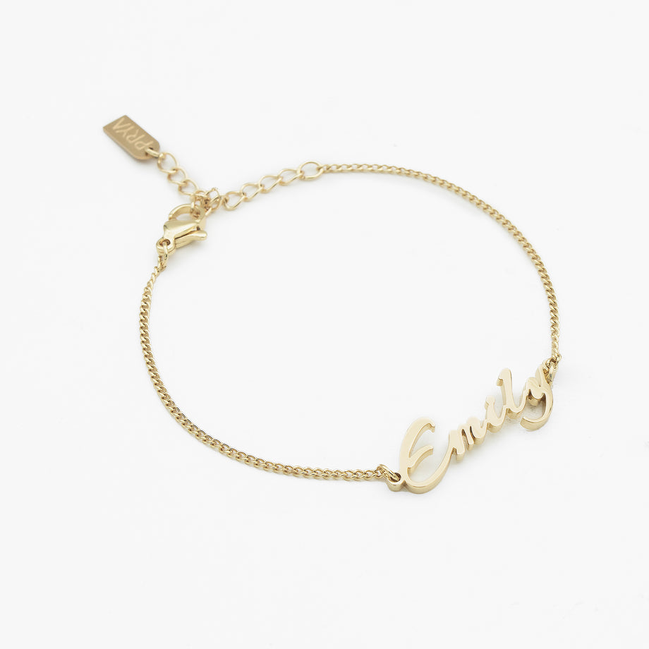vienna custom name bracelet in 18k gold plated stainless steel from prya