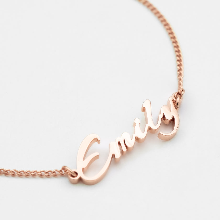 vienna custom name bracelet in rose gold plated stainless steel from prya
