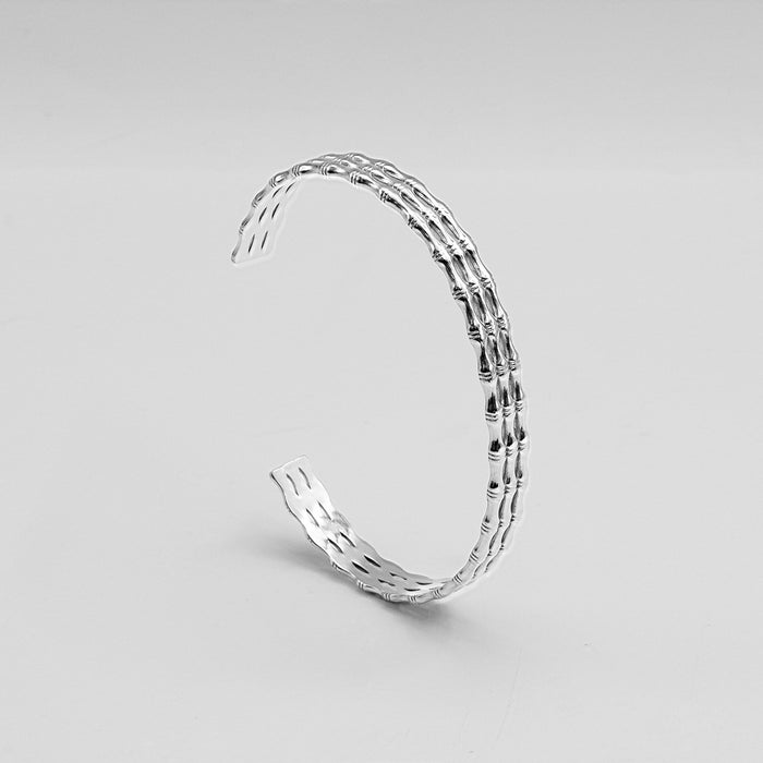 image of silver textured bamboo bangle from prya