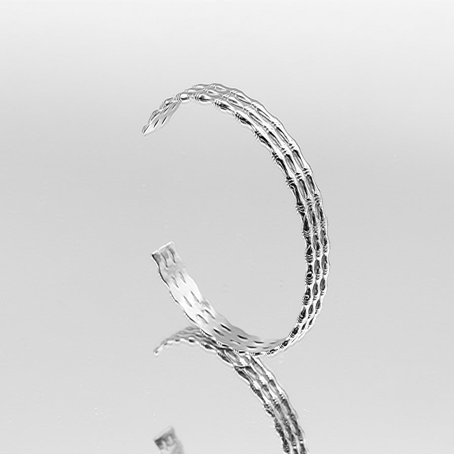 image of silver textured bamboo bangle from prya