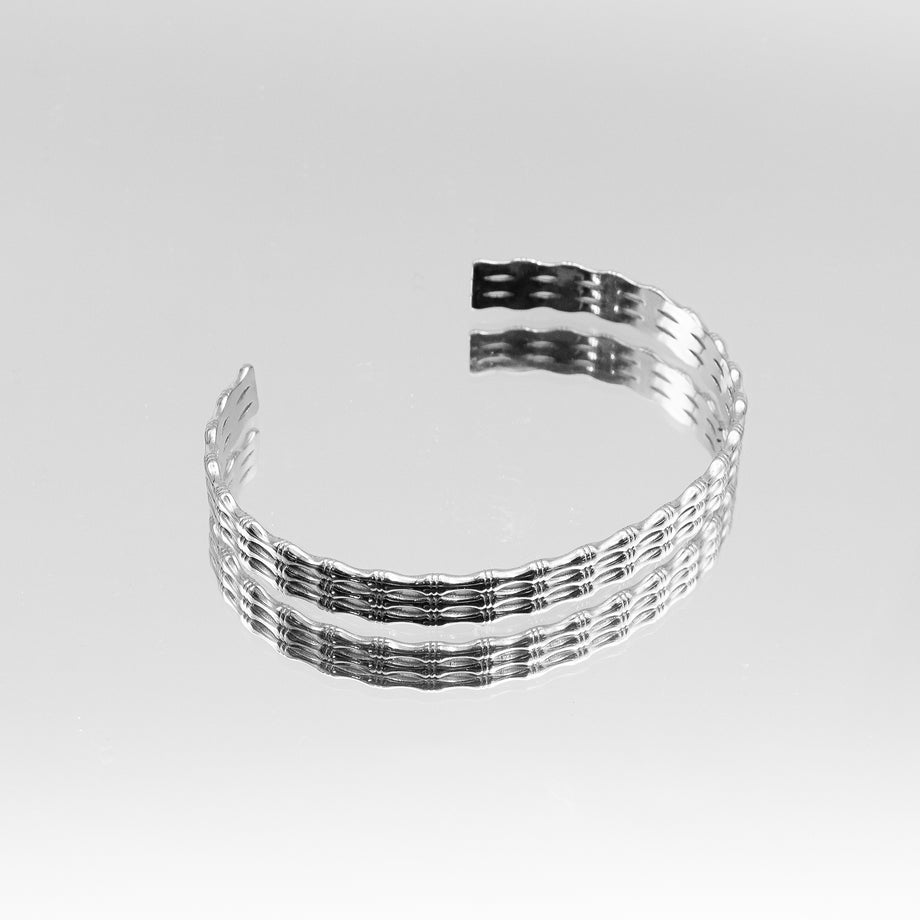 image of silver textured bamboo bangle from prya