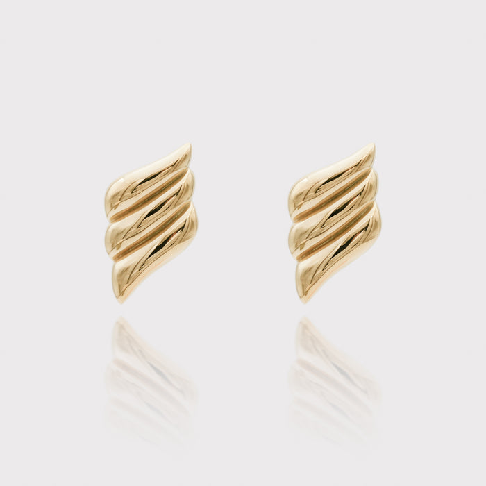 Alt text: Gold Zaya Earrings on white background.