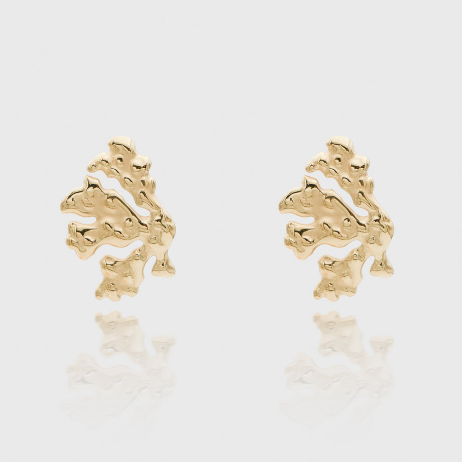 Gold Zeina earrings with intricate design.