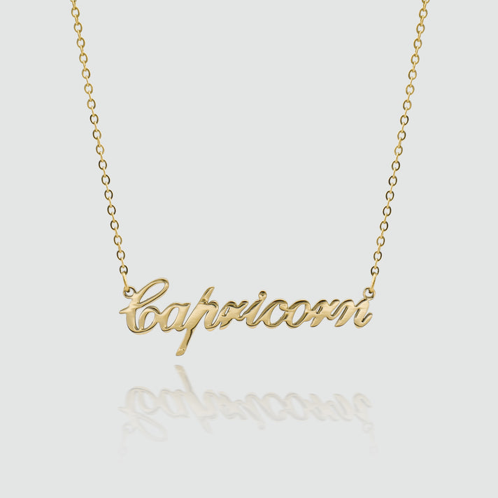 zodiac name necklace available in 18k gold plated or silver plated stainless steel from prya