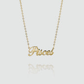 zodiac name necklace available in 18k gold plated or silver plated stainless steel from prya