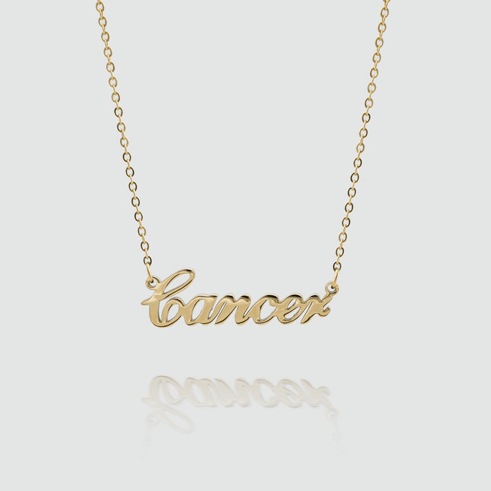 zodiac name necklace available in 18k gold plated or silver plated stainless steel from prya