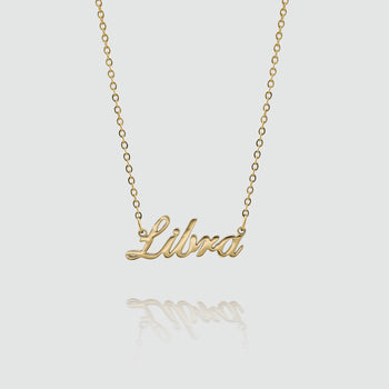 zodiac name necklace available in 18k gold plated or silver plated stainless steel from prya