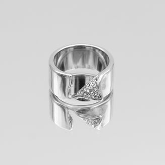 Zuri Cut-Out asymmetrical Band Ring, enhanced with shimmering CZ, crafted from silver plated stainless steel from prya