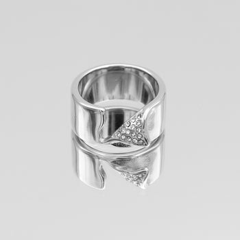 Zuri Cut-Out asymmetrical Band Ring, enhanced with shimmering CZ, crafted from silver plated stainless steel from prya