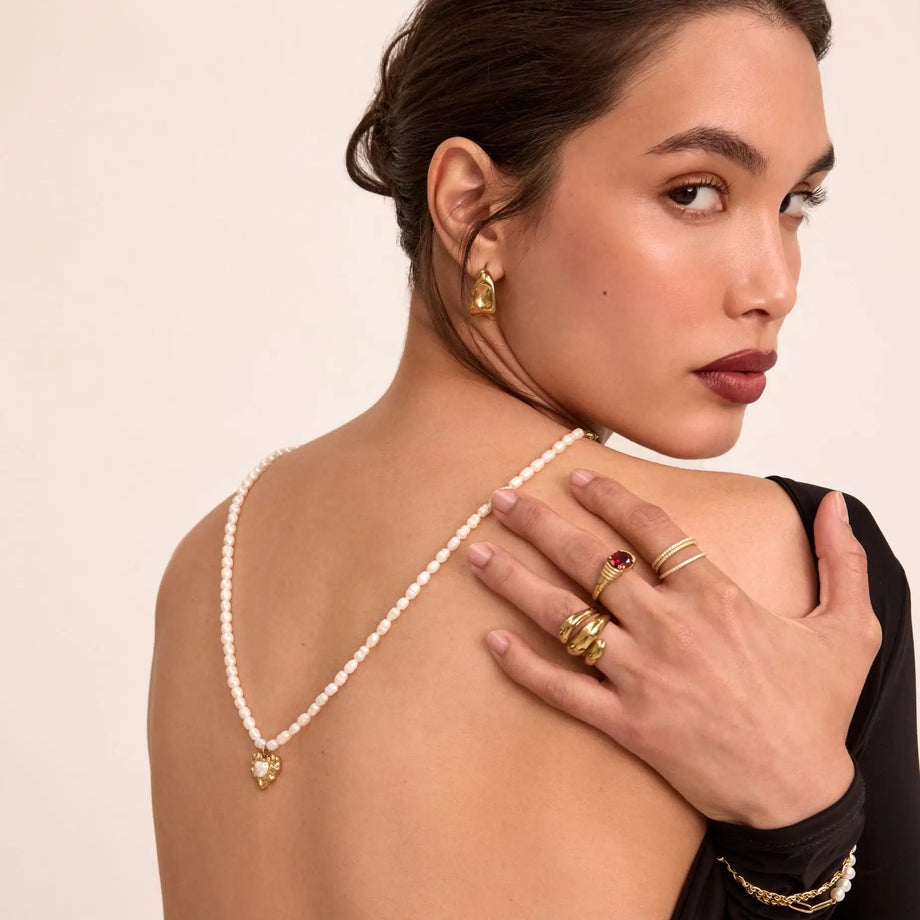 Amber Pearl Heart Necklace