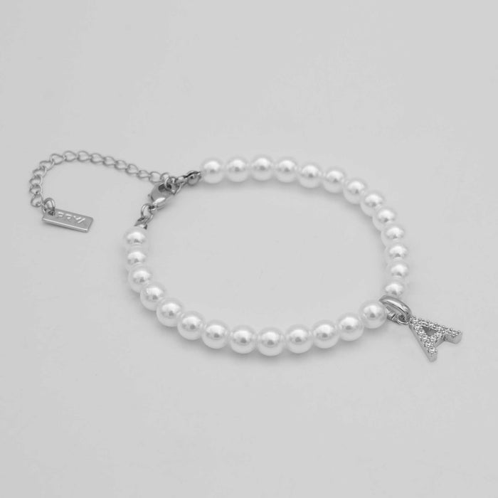 classic pearl initial anklet in silver from prya