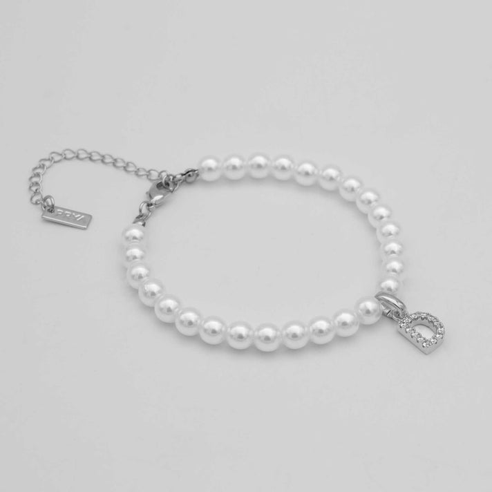 classic pearl initial anklet in silver from prya