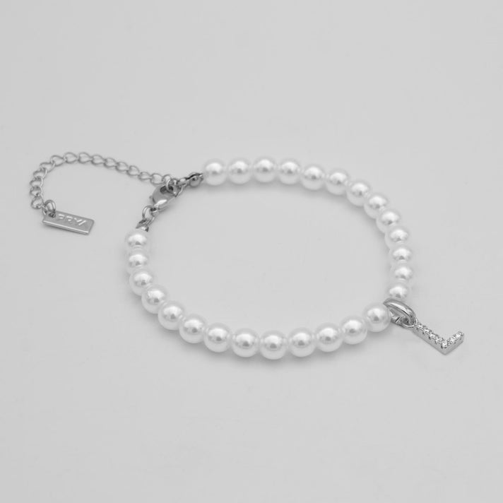 classic pearl initial anklet in silver from prya
