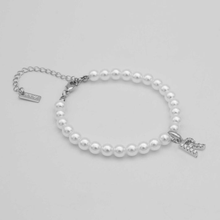 classic pearl initial anklet in silver from prya
