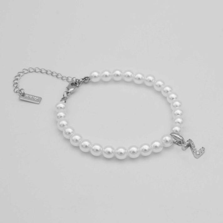 classic pearl initial anklet in silver from prya