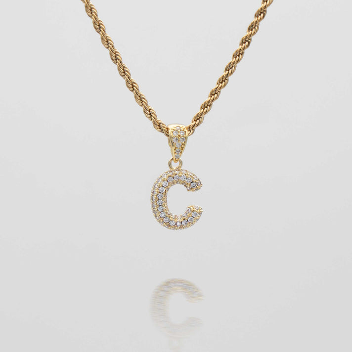 icy mini bubble initial necklace in 18k gold or silver plated, in mini curb, tennis and rope chain from prya