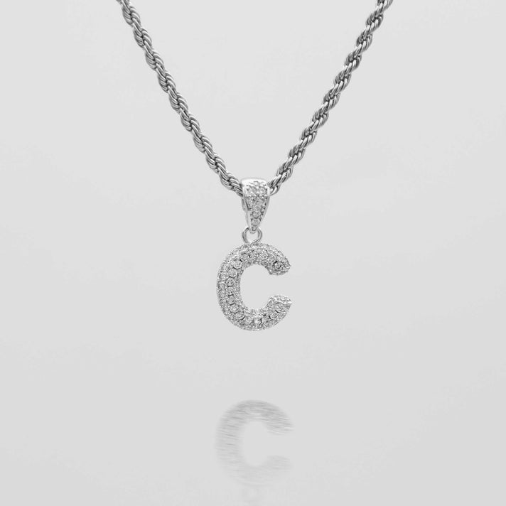icy mini bubble initial necklace in 18k gold or silver plated, in mini curb, tennis and rope chain from prya