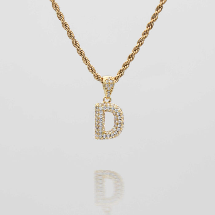 icy mini bubble initial necklace in 18k gold or silver plated, in mini curb, tennis and rope chain from prya