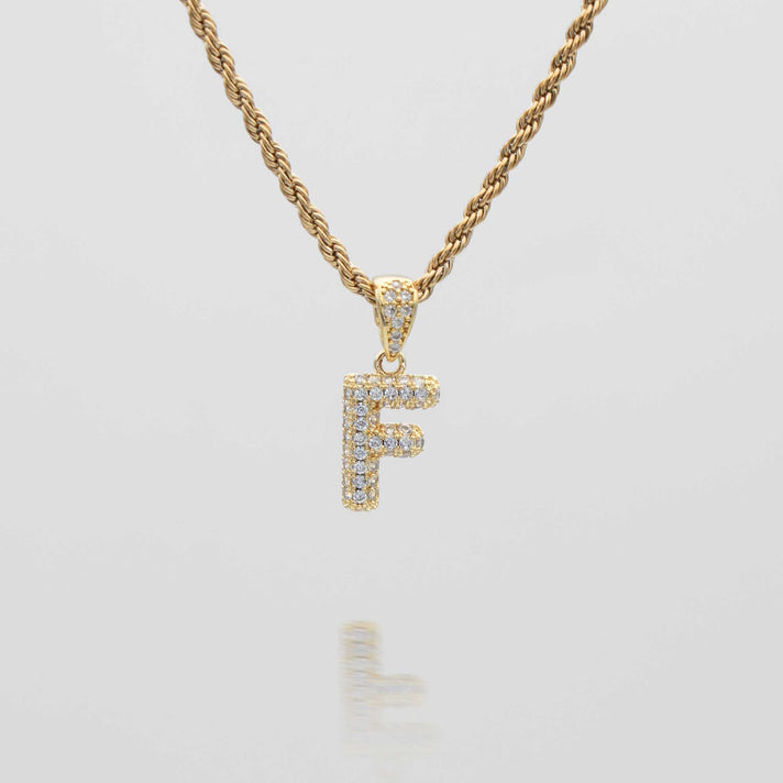 icy mini bubble initial necklace in 18k gold or silver plated, in mini curb, tennis and rope chain from prya