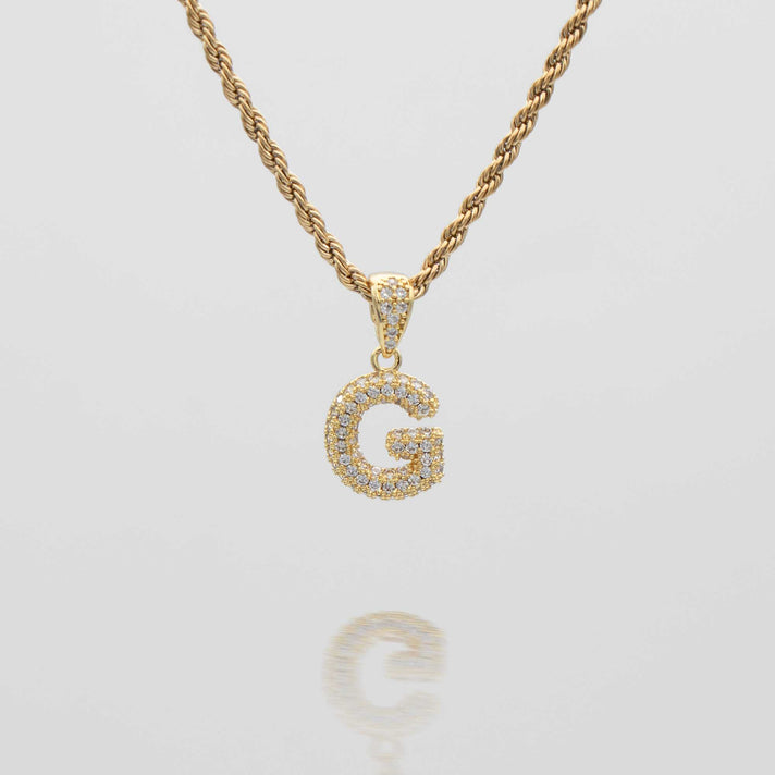 icy mini bubble initial necklace in 18k gold or silver plated, in mini curb, tennis and rope chain from prya