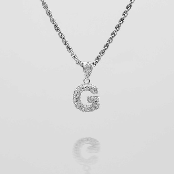 icy mini bubble initial necklace in 18k gold or silver plated, in mini curb, tennis and rope chain from prya