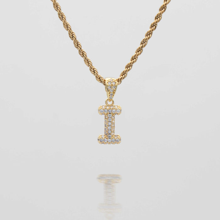 icy mini bubble initial necklace in 18k gold or silver plated, in mini curb, tennis and rope chain from prya