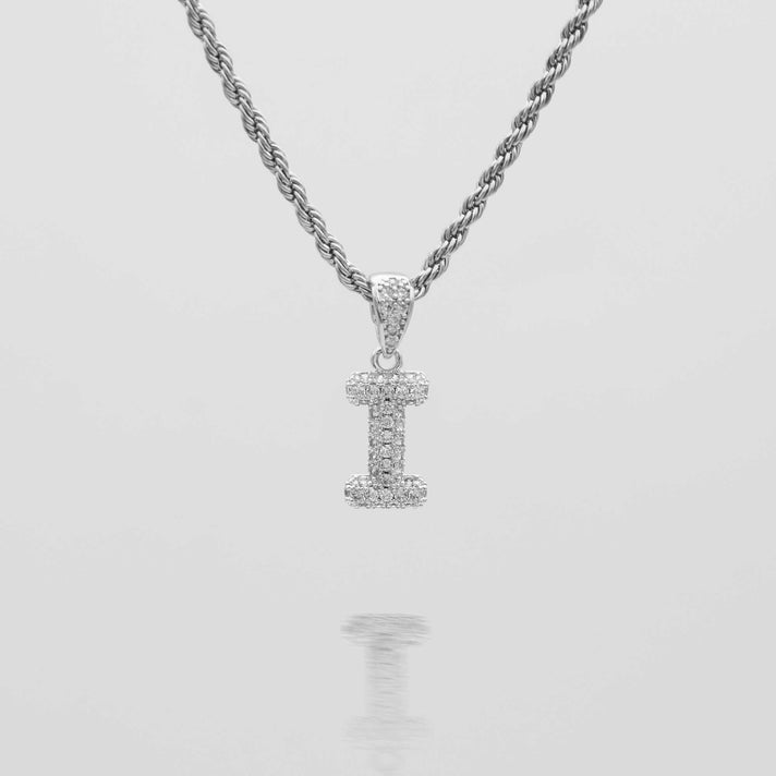 icy mini bubble initial necklace in 18k gold or silver plated, in mini curb, tennis and rope chain from prya