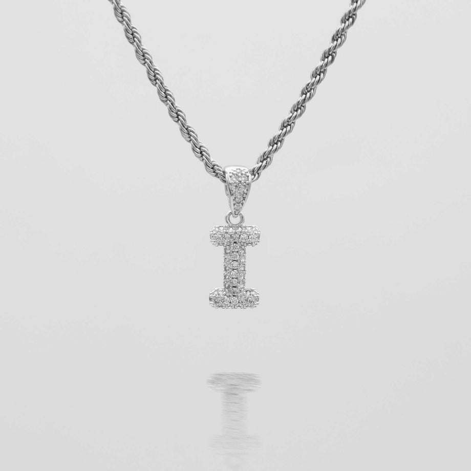 icy mini bubble initial necklace in 18k gold or silver plated, in mini curb, tennis and rope chain from prya