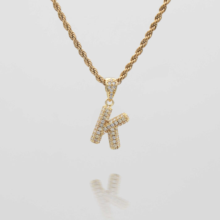 icy mini bubble initial necklace in 18k gold or silver plated, in mini curb, tennis and rope chain from prya