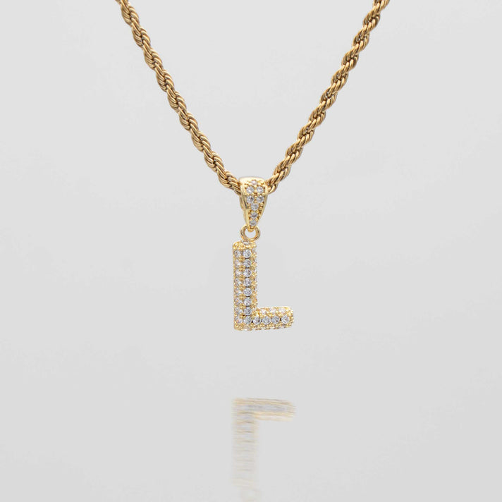 icy mini bubble initial necklace in 18k gold or silver plated, in mini curb, tennis and rope chain from prya