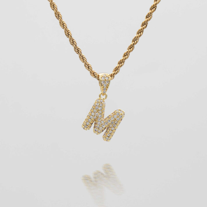 icy mini bubble initial necklace in 18k gold or silver plated, in mini curb, tennis and rope chain from prya