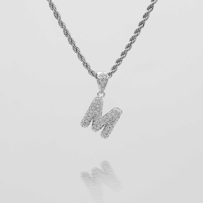 icy mini bubble initial necklace in 18k gold or silver plated, in mini curb, tennis and rope chain from prya