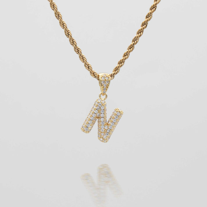 icy mini bubble initial necklace in 18k gold or silver plated, in mini curb, tennis and rope chain from prya