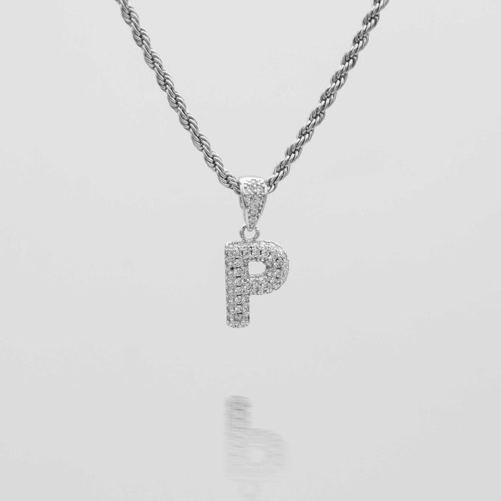 icy mini bubble initial necklace in 18k gold or silver plated, in mini curb, tennis and rope chain from prya