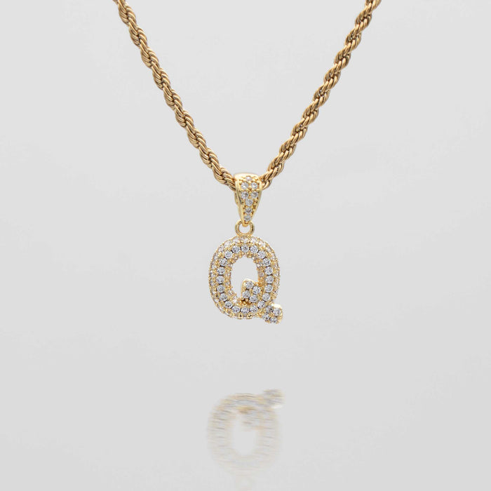 icy mini bubble initial necklace in 18k gold or silver plated, in mini curb, tennis and rope chain from prya