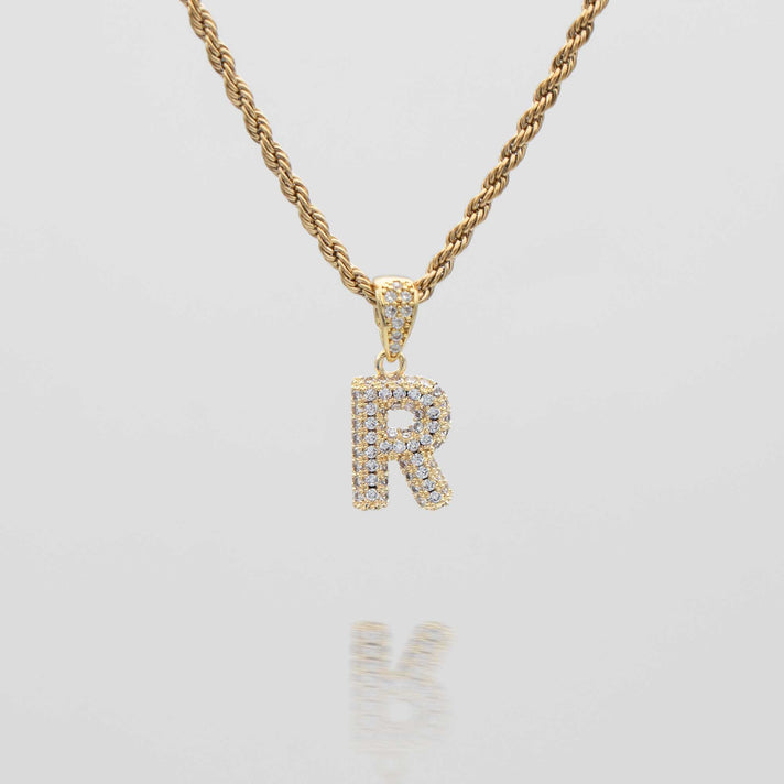 icy mini bubble initial necklace in 18k gold or silver plated, in mini curb, tennis and rope chain from prya