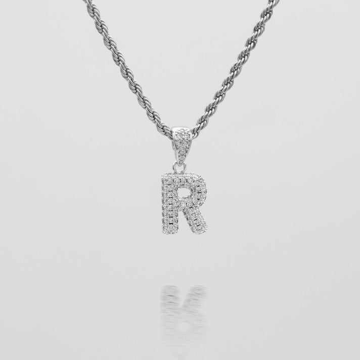 icy mini bubble initial necklace in 18k gold or silver plated, in mini curb, tennis and rope chain from prya