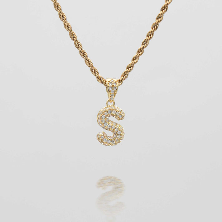 icy mini bubble initial necklace in 18k gold or silver plated, in mini curb, tennis and rope chain from prya