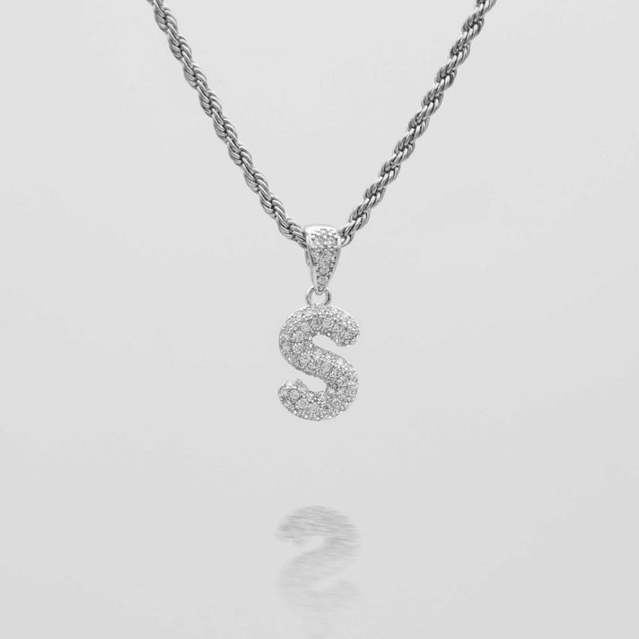 icy mini bubble initial necklace in 18k gold or silver plated, in mini curb, tennis and rope chain from prya