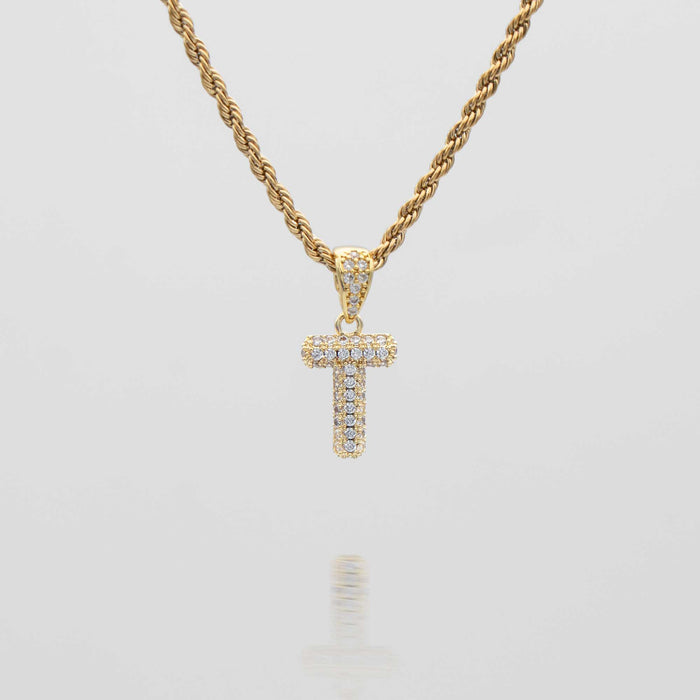 icy mini bubble initial necklace in 18k gold or silver plated, in mini curb, tennis and rope chain from prya