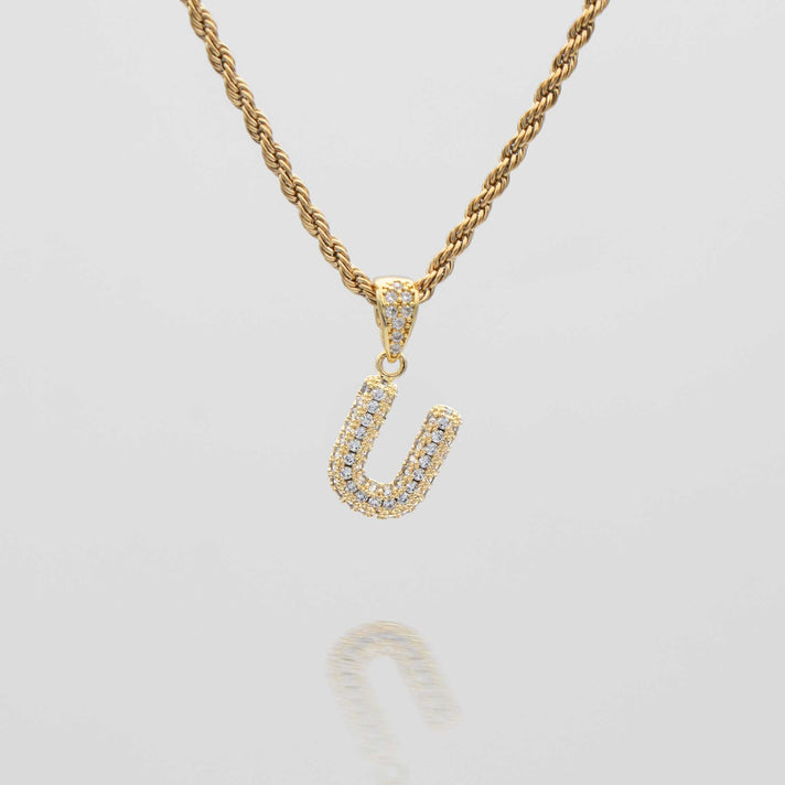 icy mini bubble initial necklace in 18k gold or silver plated, in mini curb, tennis and rope chain from prya