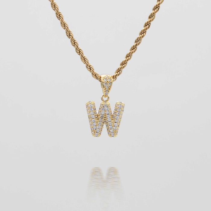 icy mini bubble initial necklace in 18k gold or silver plated, in mini curb, tennis and rope chain from prya