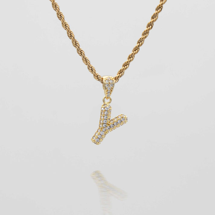 icy mini bubble initial necklace in 18k gold or silver plated, in mini curb, tennis and rope chain from prya