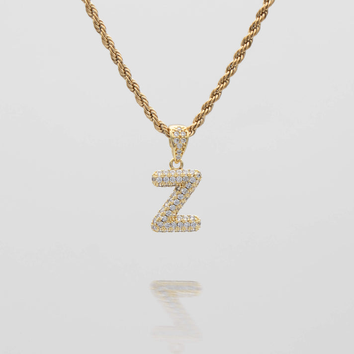 icy mini bubble initial necklace in 18k gold or silver plated, in mini curb, tennis and rope chain from prya