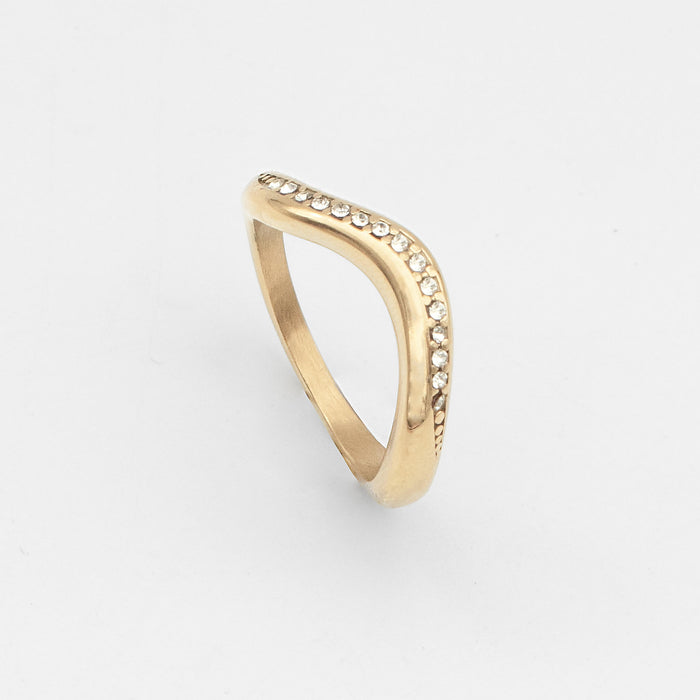 Kaia Pavé Wishbone Ring in 18k gold plated stainless steel